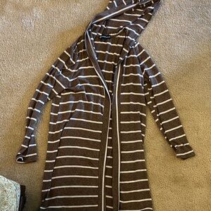 Brown Striped Hooded Cardigan
